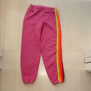 Aviator Nation Pink Joggers with Neon Rainbow Stripe, Girls sz14